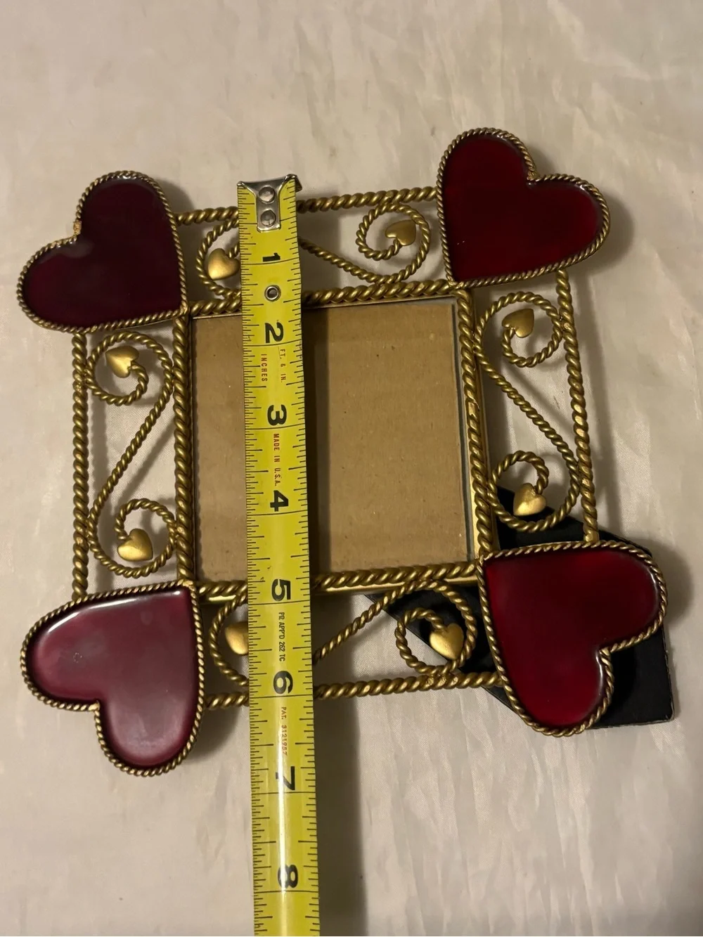 Gold Metal Photo Frame with Red Heart Accents